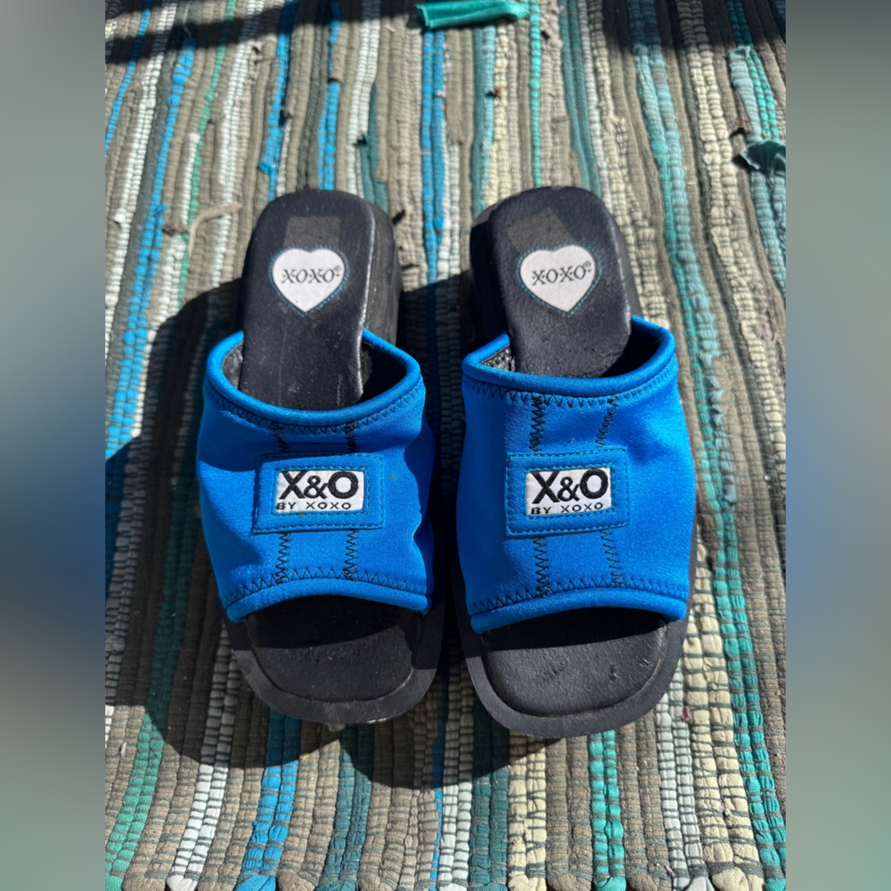 Y2K Vintage X&O by XOXO Platform Slides Electric Blue Sz 6 - Picture 1 of 8
